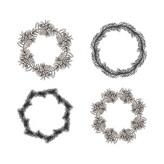 Round winter plants frame. Fir, pine tree branches Christmas wreath for decoration. Circle vector border. Vector isolated illustration.