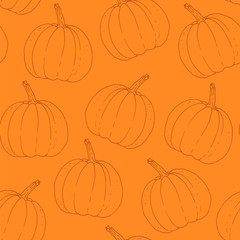 Hand drawn vector background with pumpkins, halloween seamless pattern