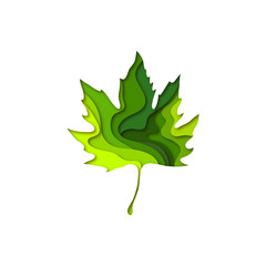 Naklejka premium Paper cut maple leaf shape 3D design. Template of lettering for postcard, banner, poster, placard. Colorful vector illustration.