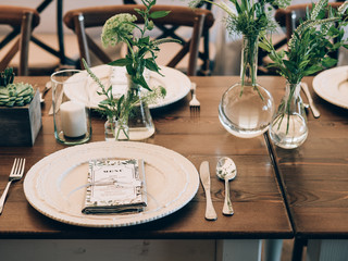 Wedding decoration. Table set at wedding.