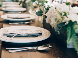 Wedding decoration. Table set at wedding.