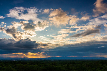 colorful dramatic sky with cloud at sunset.