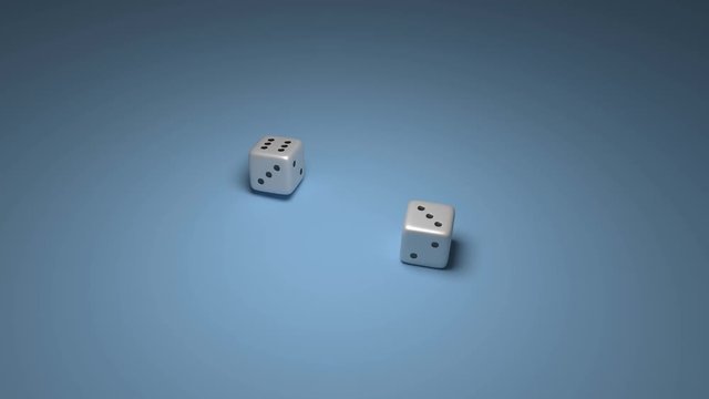 3D realistic render animation footage of two dices rolling with the result of nine points