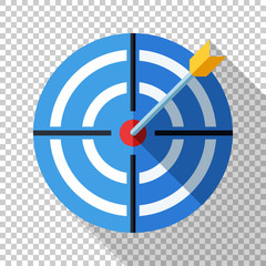 Target icon in flat style with dart and long shadow on white background