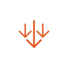 three red thin arrows down icon. download sign. Fall, decrease symbol isolated on white. © Ne Mariya