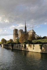Fototapeta na wymiar paris, Notre-Dame de Paris, Cathedral, medieval, Catholic, Île de la Cité, building, facade, river, bridge, 