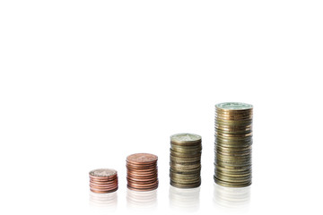 Coin stacks on a white background