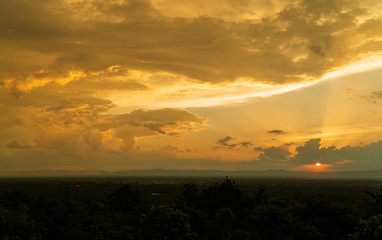 colorful dramatic sky with cloud at sunset.