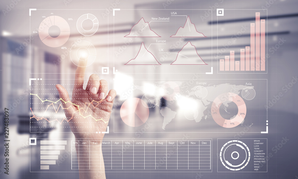 Aufkleber concept of using modern technologies for business globalization