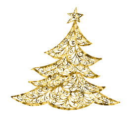 vector Golg Christmas tree card. drawing Christmas tree, illustration of a greeting Christmas tree color poster,