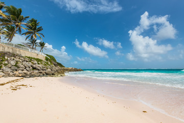 Tropical beach on the Caribbean island - Crane Beach, Barbados. The beach has been named as one of the ten best beaches in the world and it has the pink-tinged sands.