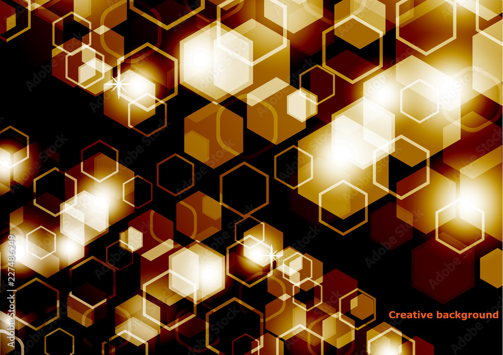 Aufkleber bright abstract techno background with hexagons and glowing sparks.