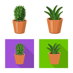 Isolated object of cactus and pot symbol. Set of cactus and cacti vector icon for stock.