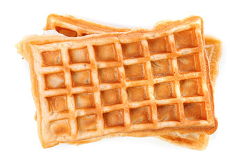 Delicious waffles on white background
