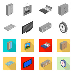 Vector illustration of bedroom and room icon. Collection of bedroom and furniture stock symbol for web.
