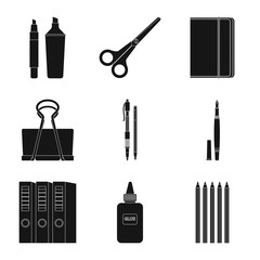 Vector illustration of office and supply icon. Set of office and school stock symbol for web.