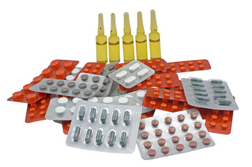 Pack of pills and  several ampoules