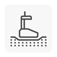 Nuclear density testing vector icon. To control quality, density of materials, earthwork compaction process by portable nuclear gauge in geotechnical engineeting, road construction. Editable stroke.