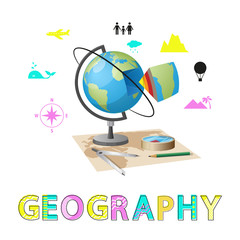 Geography Poster and Globe Vector Illustration