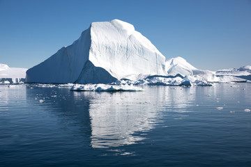 Massive iceberg in bright daylight during polar summer. Disko bay, Greenland.