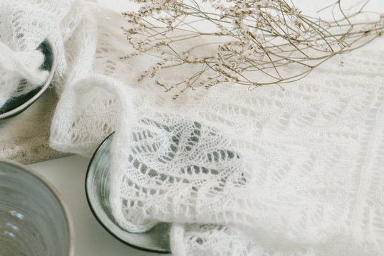knitted white shawl