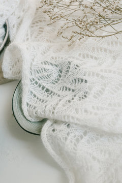 knitted white shawl