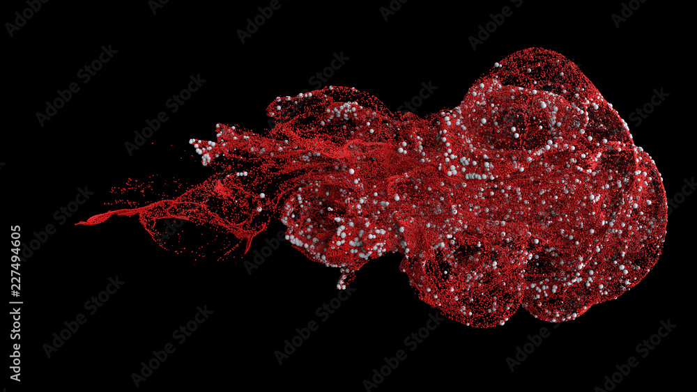 Poster 3d render abstract background with complex particle simulation. twirl, curl and turbulence affect pa