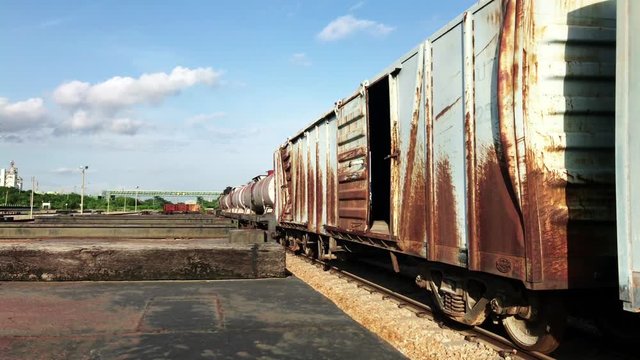 Old rusty trains. Old railway tracks.