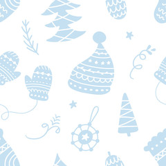Christmas doodles seamless pattern. Scandinavian style