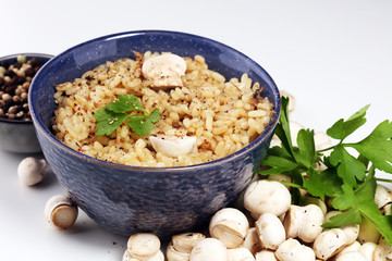 risotto with mushrooms, fresh herbs and parmesan cheese