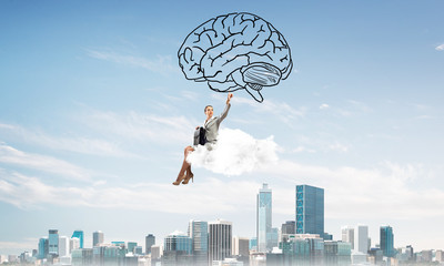 Concept of brainstorming and mind ability with attractive business lady