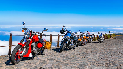 Spectacular cruise and panorama views with strongly motorcycle team. Having fun riding the empty road on a motorcycle tour