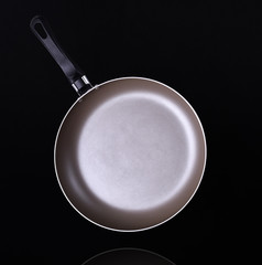 pan falling on black background