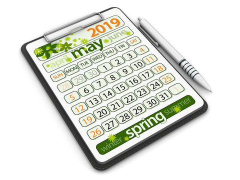 Clipboard with may 2019. Image with clipping path