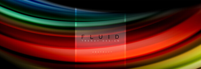 Fluid colors abstract background colorful poster, twisted liquid design on black, colorful marble or plastic wave texture backdrop, multicolored template for business or technology presentation or web