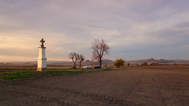Small chapel at sunset. Sunset in Central Bohemian Upland, Czech Republic.