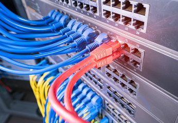 ethernet cable on network switches background