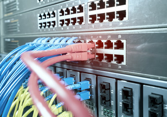 ethernet cable on network switches background