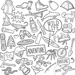 Adventure Lifestyle Traditional Doodle Icons Sketch Hand Made Design Vector