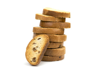 Crackers sweet with raisins on a white background