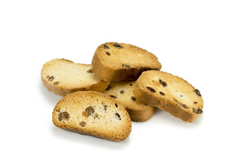 Crackers sweet with raisins on a white background