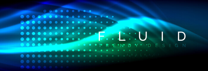 Liquid neon flowing waves, glowing light lines background