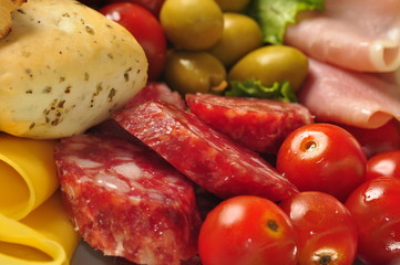 salami chesse bread tomatto fresh food olives
