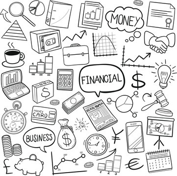 Financial Business Traditional Doodle Icons Sketch Hand Made Design Vector