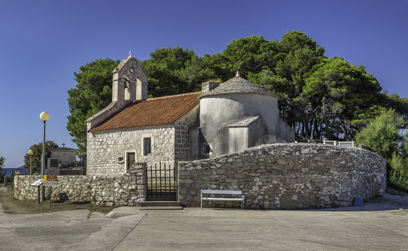 Medieval church of Saint Pelegrin on small peninsula at island Dugi otok, Dalmatia