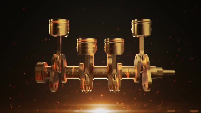 Animation movies of engine pistons on a crankshaft. Animation of seamless loop.