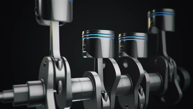 Animation movies of engine pistons on a crankshaft. Animation of seamless loop.