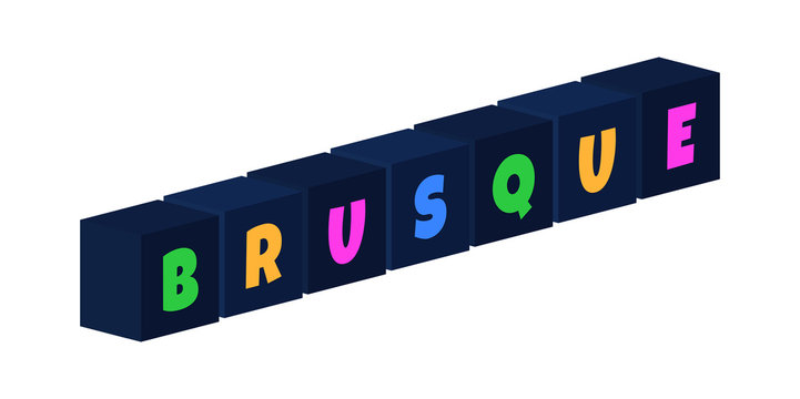 Brusque - multi-colored text written on isolated 3d boxes on white background