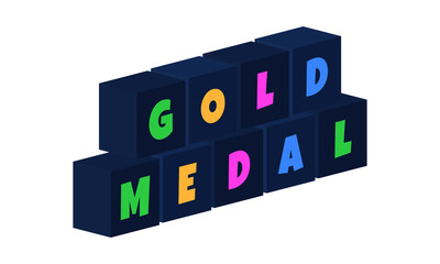 Gold Medal - multi-colored text written on isolated 3d boxes on white background