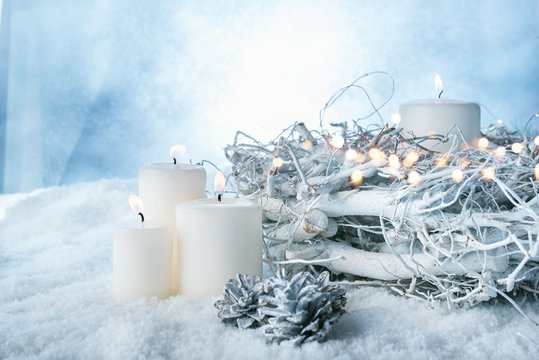 White winter decoration in snow